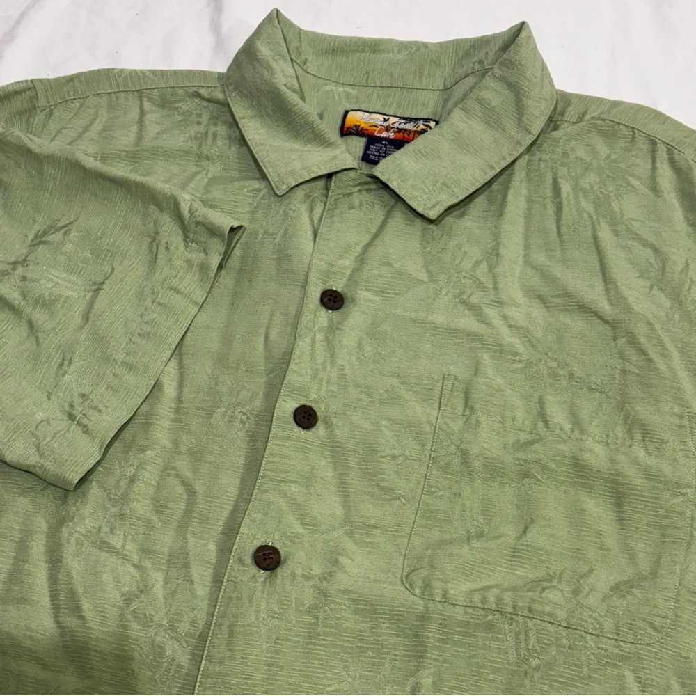Havana Jack’s Cafe Silk Hawaiian Shirt Mens XL Green Short Sleeve Tropical